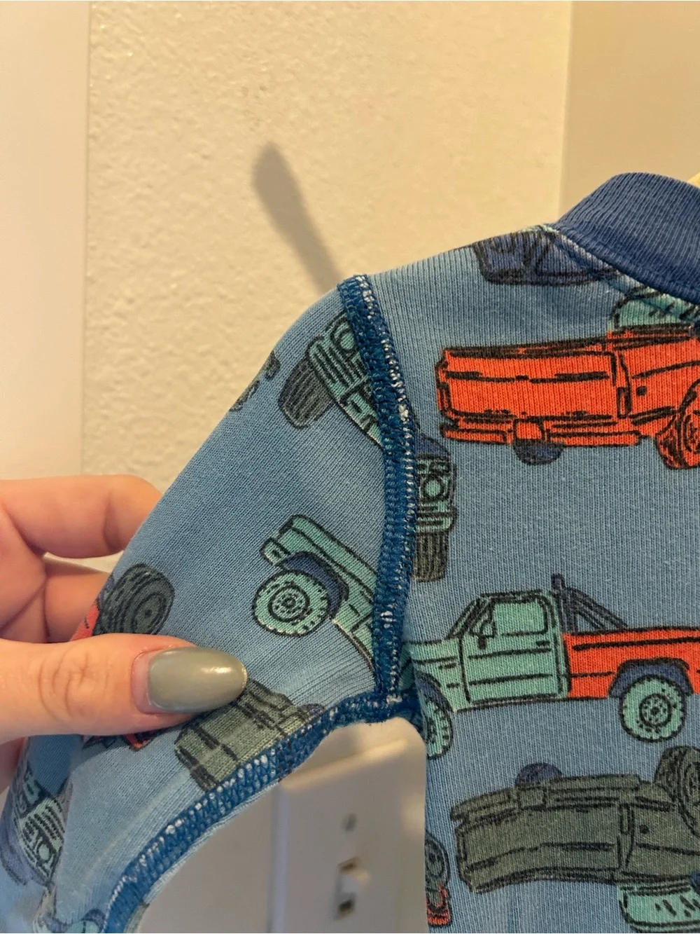 Hannah Anderson Baby Zip Sleeper Pajama in Organic Cotton Blue Truck Pattern